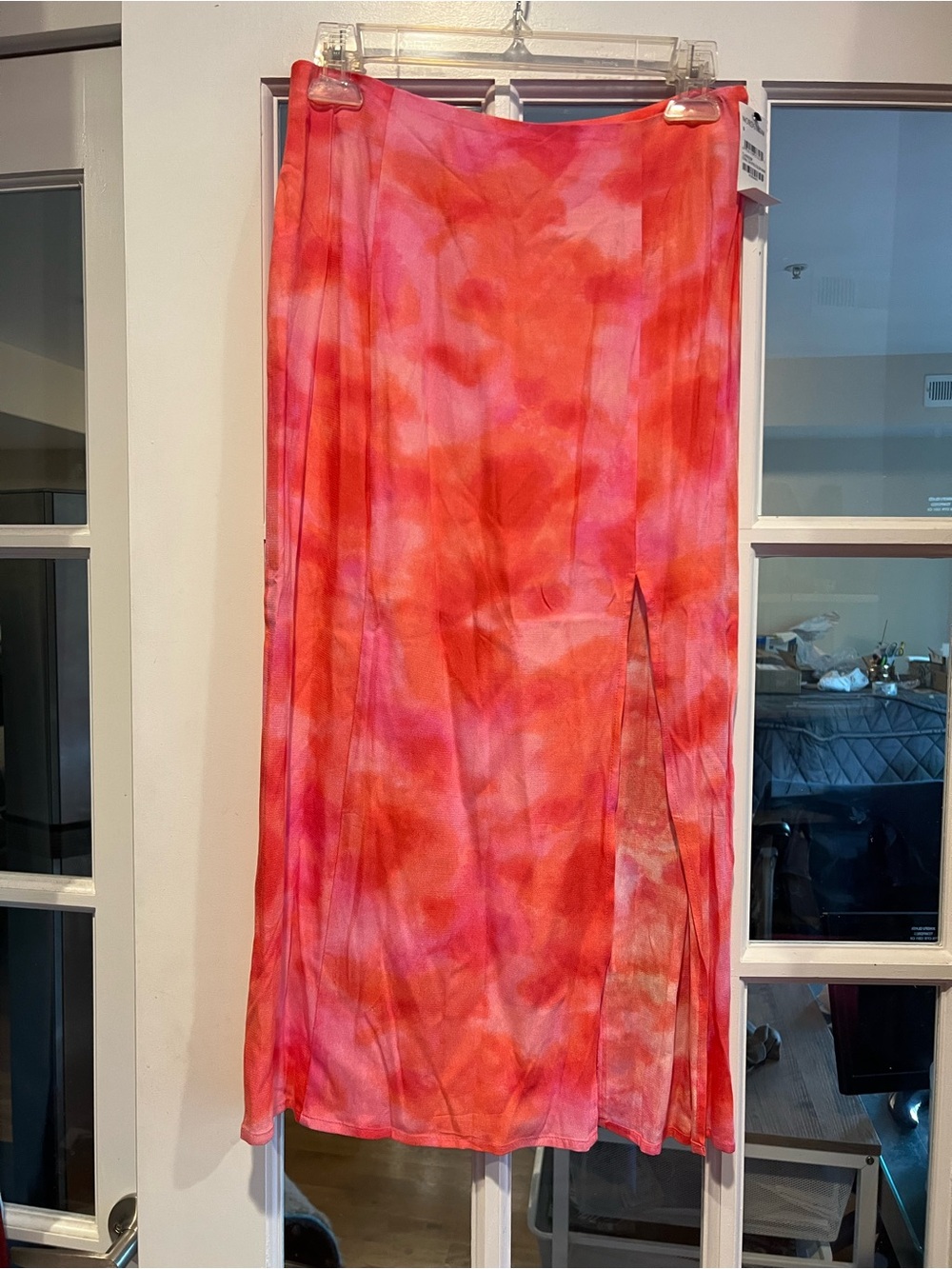 Leith Pink and Red Tie-Dye Maxi Skirt with Side Slit